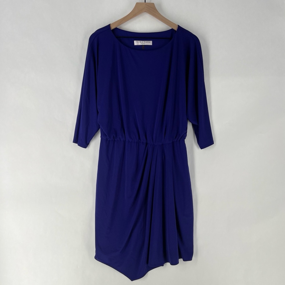 Trina Turk Vibrant Purple Stretch Jersey Knit Dolman Sleeve Blouson Dress Size 8